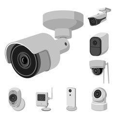 Vector illustration of cctv and camera icon. Set of cctv and system vector icon for stock.