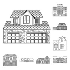 Vector illustration of building and front sign. Set of building and roof stock vector illustration.