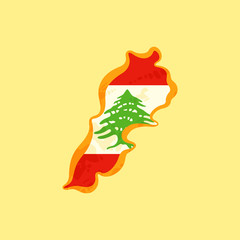 Lebanon - Map colored with Lebanese flag