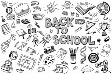 School and education doodles hand drawn sketch with symbols and objects. Education concept