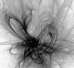 Abstract black and white fractal on white background. Fantasy fractal texture. Digital art. 3D rendering. Computer generated image.