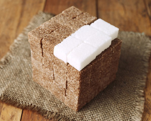 geometric cube built with blocks of sugar