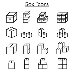 Box icon set in thin line style