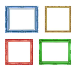 The antique gold frame on the white background