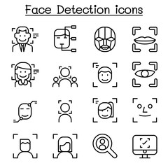 Fototapeta premium Face detection, Face recognition icon set in thin line style