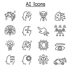 AI, Artificial intelligence icon set in thin line style