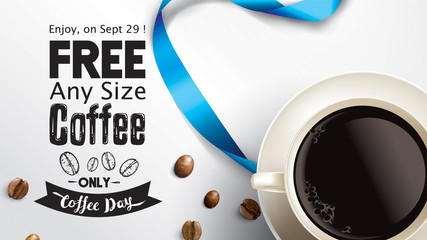 Vector illustration of happy International or national Coffee Day with hand lettering. Suitable for greeting card, poster and banner. mobile background