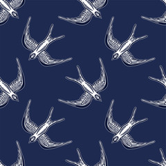 Seamless pattern background with linear swallows.