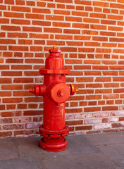 Fototapeta na wymiar Fire Hydrant with Brick Wall Background