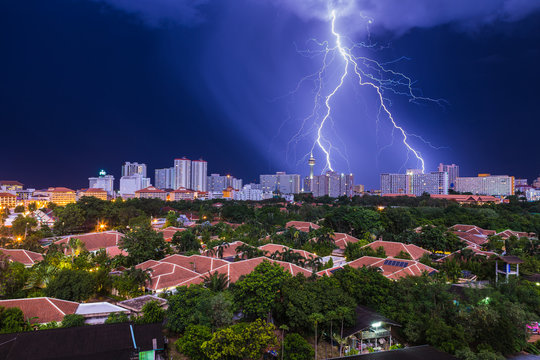 Lightning strike over the city
