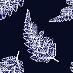 Tropical palm or fern leaves seamless pattern