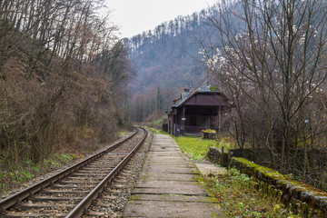 Fototapeta na wymiar Old scenic railroad in Transylvania, in autumn