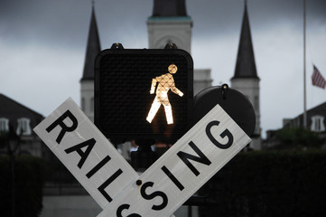Pedestrian Walk Signal at Jackson Square, French Quarter, New Orleans, Louisiana 