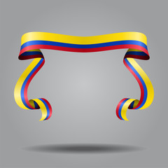 Colombian flag wavy ribbon background. Vector illustration.
