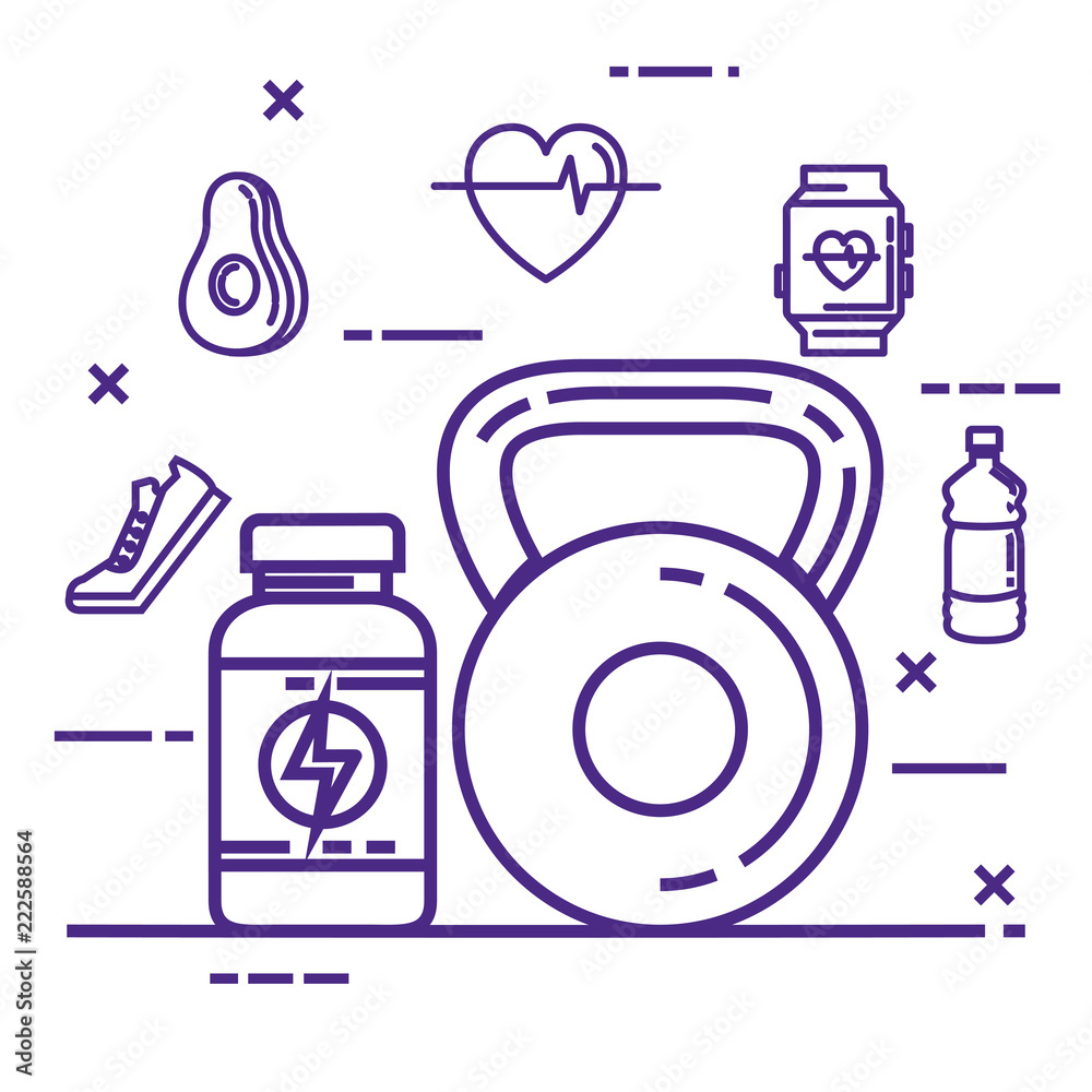 Poster healthy and fitness lifestyle set icons