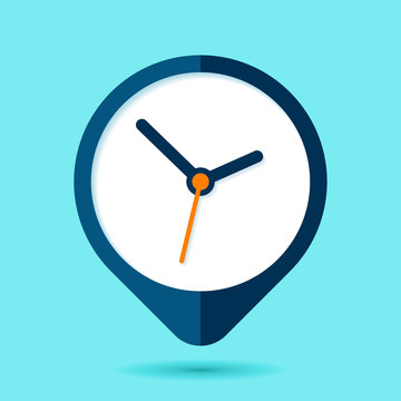 Levitation Clock icon in flat style, round timer on blue background. Simple business watch. Vector design element for you project