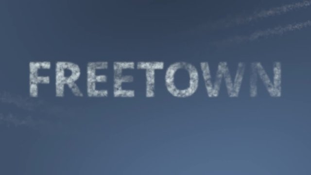 Flying airplanes reveal Freetown caption. Traveling to Sierra Leone conceptual intro animation