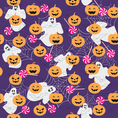 Halloween holiday, seamless background, pattern with pumpkin. Vector illustration.