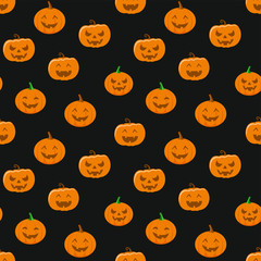 Halloween holiday, seamless background, pattern with pumpkin. Vector illustration.