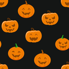 Halloween holiday, seamless background, pattern with pumpkin. Vector illustration.