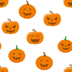 Halloween holiday, seamless background, pattern with pumpkin. Vector illustration.