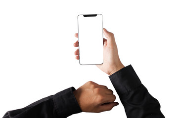 close-up on hand holding phone showing white screen