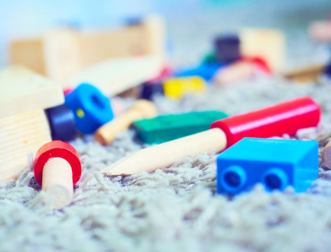 Plastic and wooden elements blocks for the designer.