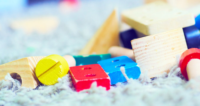 Plastic and wooden elements blocks for the designer.