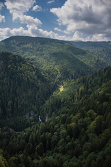 Fototapeta na wymiar Waterfall in valley; Western Carpathians, Romania