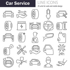 Car service line icons set