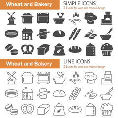 Wheat and bakery line and simple icons set