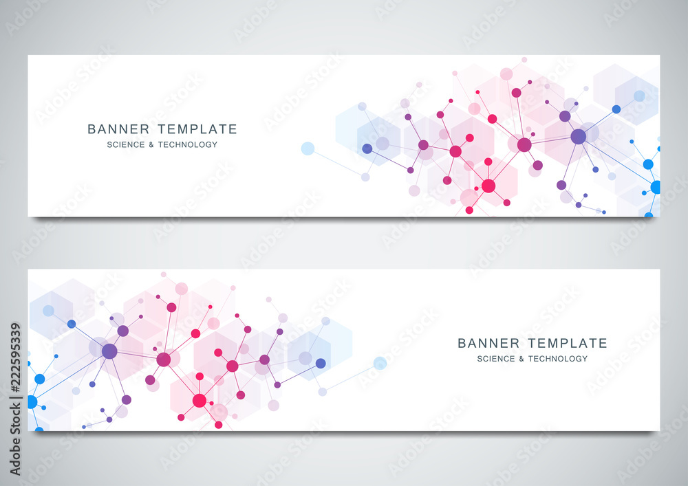 Wall mural vector banners design for medicine, science and digital technology. molecular structure background a