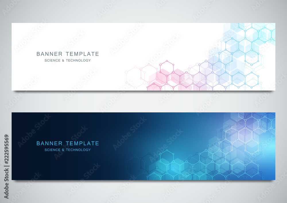 Wall mural vector banners for science and digital technology. geometric abstract background with hexagons desig