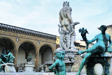 Fototapeta na wymiar Statue of Neptune, Piazza della Signoria, Florence, Italy