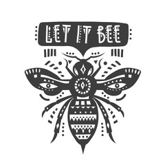 Vector illustration with black patterned bee and lettering 