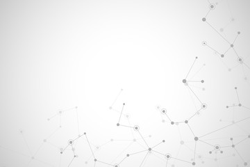 Molecular structure background and communication. Abstract background with molecule DNA and neural network. Medical, science and digital technology concept with connected lines and dots.