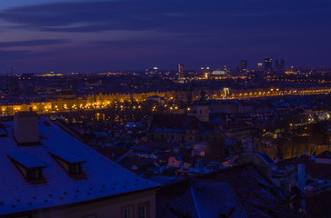 Winter in Prague. Night cityscape of Prague old town, Czech Republic, 