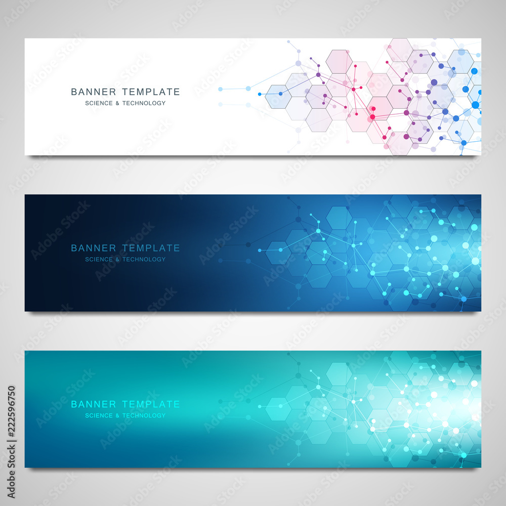 Wall mural vector banners design for medicine, science and digital technology. molecular structure background a