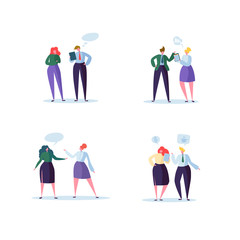 Group of Business Characters Chatting. Office People Team Communication Concept. Social Marketing Man and Woman Talking. Vector illustration