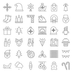 Merry Christmas theme set such as snowman, Santa Claus, outline editable stroke pixel perfect icon