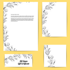 Corporate style templates with floral motifs on yellow background.