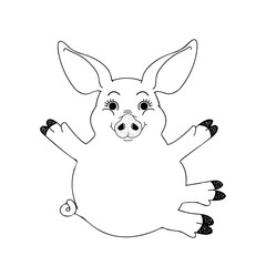 Cute pink piggy with hug gesture isolated on white background