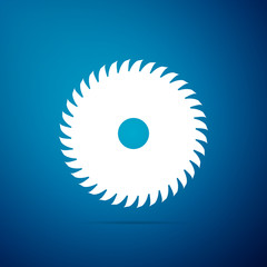 Circular saw blade icon isolated on blue background. Saw wheel. Flat design. Vector Illustration