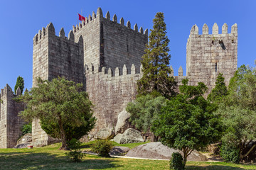 Castelo de Guimaraes Castle. Most famous castle in Portugal. Birth place of the first Portuguese King and the Portuguese nation. Guimaraes, Portugal. © SPJE_ART