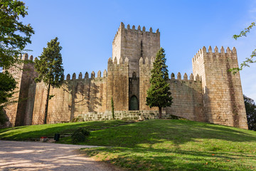 Castelo de Guimaraes Castle. Most famous castle in Portugal. Birth place of the first Portuguese King and the Portuguese nation. Guimaraes, Portugal.