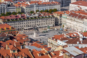 Fototapeta na wymiar Lisbon, Portugal. Figueira Square in the Baixa District of Lisbon seen from the Castelo de Sao Jorge aka Saint George Castle.