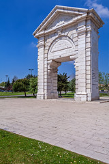 Fototapeta na wymiar Arco das Portas de Sao Bento Triumphal Arch in Praca de Espanha Square, Lisbon, Portugal. 18th century. Dorian style