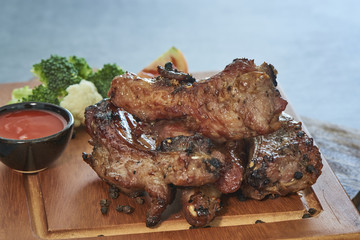 Grilled Barbecue Pork Ribs With Pepers