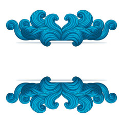 Marine greeting card, invitation, background, leaflet, banner design template. Stylized blue waves with white background.