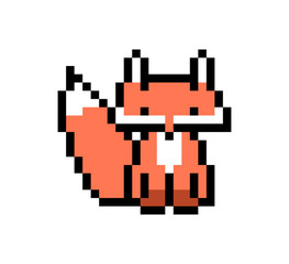 Pixel art fox character isolated on white background. Wildlife/zoo/forest animal icon. Cute 8 bit logo. Retro vintage 80s; 90s slot machine/video game graphics.